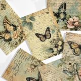 Henno Vintage Kelebekli Çiçekli El Yazısı Desenli Scrapbook Kağıdı Seti 6 Parça A6 10,5X14,8 Cm