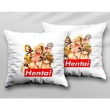 Hentai Anime Iki Adet Iki Tarafı Baskılı Yıkanabilir Yastık Kırlent Kılıfı - Krem - 43x43