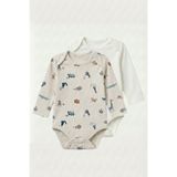 hepbaby Safari, 2’li Uzun Kollu Çıtçıtlı Bebek Body (Zıbın) Seti - Yenidoğan–36 Ay