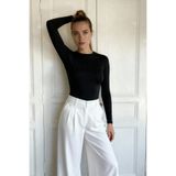 hepbaby Siyah Kadın Bisiklet Yaka Likralı Basic Uzun Kollu Body Bluz