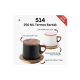HEPBİMODA Çift Katmanlı Kauçuk Taban 250ml Mat Siyah Kulplu Paslanmaz Çelik Termos Bardak Mug Kupa Çay Kahve