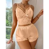 Hepici Arias Closet Sarı Dantelli Büstiyer İnce Askılı Saten Şortlu Takım