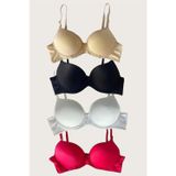 Hepici Arias Closet Siyah-Beyaz-Kırmızı-Ten 4'lü Dolgulu Push Up Micro Balenli Günlük Tek Destekli Sütyen