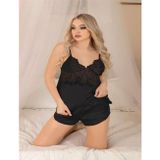 Hepici Arias Closet Siyah Dantel İşlemeli İnce Askılı Saten Şortlu Takım