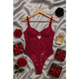 Hepimiz alalım Kadın Bordo Transparan Dantel Body