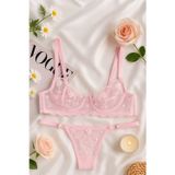 Hepimiz alalım Pembe Çiçek Desenli Dantel Bralet & Külot İç Giyim Takımı