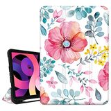 Hepix iPad Air 5. Nesil Kalem Tutuculu Kılıf 2022 2020, iPad 10.9 Kılıf inç Pembe Çiçek Suluboya Çiçekli iPad Air 5 Kılıf Standı İnce Trifold Koruyucu Darbeye Dayanıklı Kapak Otomatik Uyku Uyanma