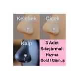 Heppii 3 Adet 925 Ayar Gümüş Deliksiz Sıkıştırmalı Burun Hızma Seti – Kelebek, Kalp , Çiçek, 3’lü set