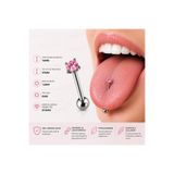 Heppii 316L Cerrahi Çelik Ucu Taşlı Dil Piercing Tongue Piercing Beyaz Pembe Kırmızı Renk Taş Bar Boyu 16mm