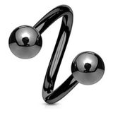 Heppii Siyah Renk Cerrahi Çelik Spiral Piercing Kulak Dudak Burun Kaş Kıvrımlı Piercing - 001-Siyah