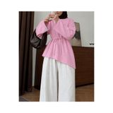 Hepsi Moda Asimetrik Kesim Bisiklet Yaka Bluz - Toz Pembe
