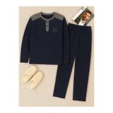 Hepsi Moda Düğmeli Yaka Erkek Pijama Takımı - Lacivert