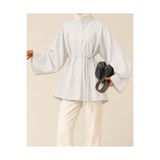 Hepsi Moda İspanyol Kol Çizgili Oversize Tunik - Beyaz