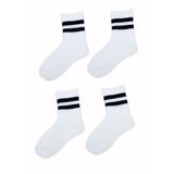 Hepsine Rakip 4lü Unisex Çizgili Kısa Çorap Pamuklu Tenis Ekonomik Spor - Beyaz - 36 - 42