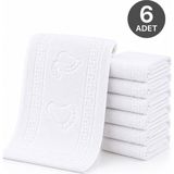 Hepsine Rakip 6 Lı Ayak Izli Banyo Paspas Pamuklu Ayak Havlusu 50 x 70 cm - Beyaz