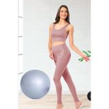 Hepsine Rakip Esnek Fitilli Spor Tayt ve Geniş Askılı Pedli Büstiyer Takımı - Kadın Yüksek Bel Kombin Mürdüm L-XL