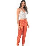 Hepsine Rakip Kadın Ip Askılı Bralet Saten Pantolon Pijama Takımı Altüst Gecelik - XL - Turuncu