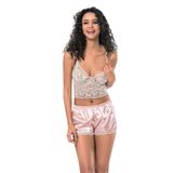 Hepsine Rakip Kadın Ip Askılı Bralet Saten Şortlu Mini Gecelik Takımı Alt Üst - XL - Pembe