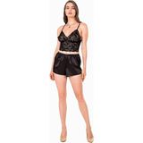Hepsine Rakip Kadın Ip Askılı Bralet Saten Şortlu Mini Gecelik Takımı Alt Üst - XL - Siyah