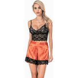 Hepsine Rakip Kadın Ip Askılı Bralet Saten Şortlu Mini Gecelik Takımı Alt Üst - XL - Turuncu