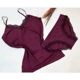 Hepsine Rakip Kadın Ip Askılı Dantel Detaylı Atlet Bikini Takım Pamuklı Esnek - Mürdüm - L - XL
