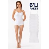 Hepsine Rakip Kadın İp Askılı Penye Atlet Likralı Pamuku Bayan 6 Lı Paket Beyaz S