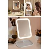 Hepta Collection ® Dokunmatik LED Işıklı Kare Makyaj Aynası – Altı Organizer Kaseli, Ayarlanabilir Aydınlatmalı Masaü