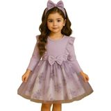 Hepta Collection Kız Çocuk Çiçekli Tül Pamuklu Doğum Günü Hediye Günlük Elbise (Mor, 4 Yaş)