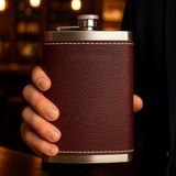 Hepta Collection Perlotus 8 Oz 235 cc Hunili Kızıl Kahverengi Hakiki Deri Kılıflı Çelik Viski Içki Matarası Babalar G - Çok Renkli