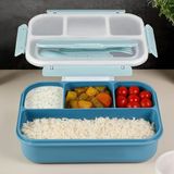 Hepta Collection Sızdırmaz Contalı Yemek Kabı - 4 Bölmeli Çatal Kaşıklı Diyet Beslenme Kutusu Lunch Box Mavi
