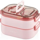 Hepta Collection Vagonlife 1000 ml Iki Kat Üç Bölme Paslanmaz Çelik Bento Lunch Box Yeni Sefer Tası-Sos Kaseli - Çok Renkli - Standart