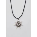 Heptagram Astroloji 7 Nokta Yıldız Kolye - Pu Deri İp Zincirli Unisex Gümüş Kaplama - 60 Cm