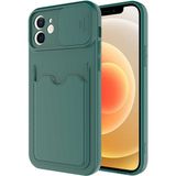 Heptek İletişim Apple Apple iPhone 12 Kılıf Cüzdan Slayt Sürgülü Kamera Korumalı Kartllıklı Bölmeli Silikon Kapak (Kartix) - Koyu Yeşil