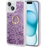 Heptek İletişim Apple iPhone 15 Kılıf Sıvılı Akışkanlı Renkli Desenli Simli Yüzüklü Silikon Kapak (Milce) - Mor