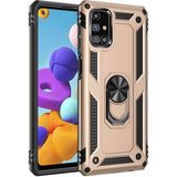 Heptek İletişim Samsung Galaxy M31S Kılıf Tank Zırh Yüzüklü Mıknatıslı Standlı Kapak (Vega) - Gold