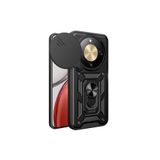 HEPTEKİLETİŞİM Huawei Honor Magic 8 Lite 5G ile Uyumlu Sürgülü Tank Zırh Yüzüklü Mıknatıslı Standlı Kapak, Siyah