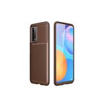 HEPTEKİLETİŞİM Huawei P Smart 2021 ile Uyumlu Kılıf, Kamera Çıkıntılı, Karbon Fiber Dokulu, Renk Atmaz, Kahverengi