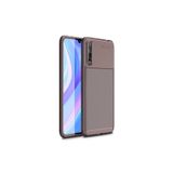 HEPTEKİLETİŞİM Huawei P Smart S (Y8P) ile Uyumlu Kamera Çıkıntılı, Karbon Fiber Dokulu, Renk Atmaz Koruyucu Kapak, Kahverengi
