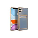 HEPTEKİLETİŞİM iPhone 11 ile Uyumlu Kılıf, Kamera Korumalı, Parlak Altın İşlemeli, Kartlıklı Cüzdanlı Kapak, Mavi