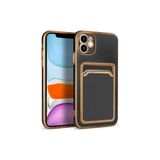 HEPTEKİLETİŞİM iPhone 11 ile Uyumlu Kılıf, Kamera Korumalı, Parlak Altın Işlemeli, Kartlıklı, Cüzdanlı Kapak, Siyah