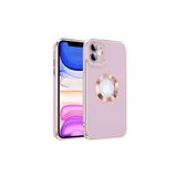HEPTEKİLETİŞİM iPhone 11 Kılıf, Kamera Korumalı, Parlak Kenarlı, Altın İşlemeli Logo Gösteren Kapak, Mor