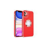 HEPTEKİLETİŞİM iPhone 12 ile Uyumlu Kılıf, Kamera Korumalı, Parlak Kenarlı, Altın İşlemeli Logo Gösteren Kapak, Kırmızı