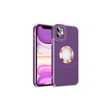 HEPTEKİLETİŞİM iPhone 12 ile Uyumlu Kılıf, Kamera Korumalı, Parlak Kenarlı, Altın İşlemeli Logo Gösteren Kapak, Koyu Mor