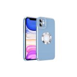 HEPTEKİLETİŞİM iPhone 12 ile Uyumlu Kılıf, Kamera Korumalı, Parlak Kenarlı, Altın İşlemeli Logo Gösteren Kapak, Mavi