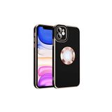 HEPTEKİLETİŞİM iPhone 12 ile Uyumlu Kılıf, Kamera Korumalı, Parlak Kenarlı, Altın İşlemeli Logo Gösteren Kapak, Siyah