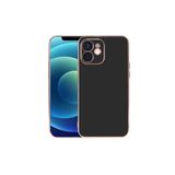 HEPTEKİLETİŞİM iPhone 12 ile Uyumlu Kılıf, Parlak Altın Işlemeli, Kamera Korumalı, Pastel Renkli Kapak, Siyah