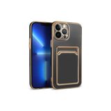 HEPTEKİLETİŞİM iPhone 12 Pro ile Uyumlu Kılıf, Kamera Korumalı, Parlak Altın Işlemeli, Kartlıklı, Cüzdanlı Kapak, Siyah