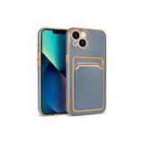 HEPTEKİLETİŞİM iPhone 13 ile Uyumlu Kılıf, Kamera Korumalı, Altın Işlemeli, Kartlıklı, Cüzdanlı Kapak, Mavi