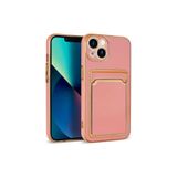 HEPTEKİLETİŞİM iPhone 13 ile Uyumlu Kılıf, Kamera Korumalı, Altın Işlemeli, Kartlıklı Cüzdanlı Kapak, Rose Gold