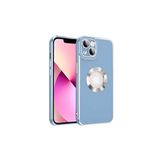 HEPTEKİLETİŞİM iPhone 13 ile Uyumlu Kılıf, Kamera Korumalı, Parlak Kenarlı, Altın İşlemeli Logo Gösteren Kapak, Mavi